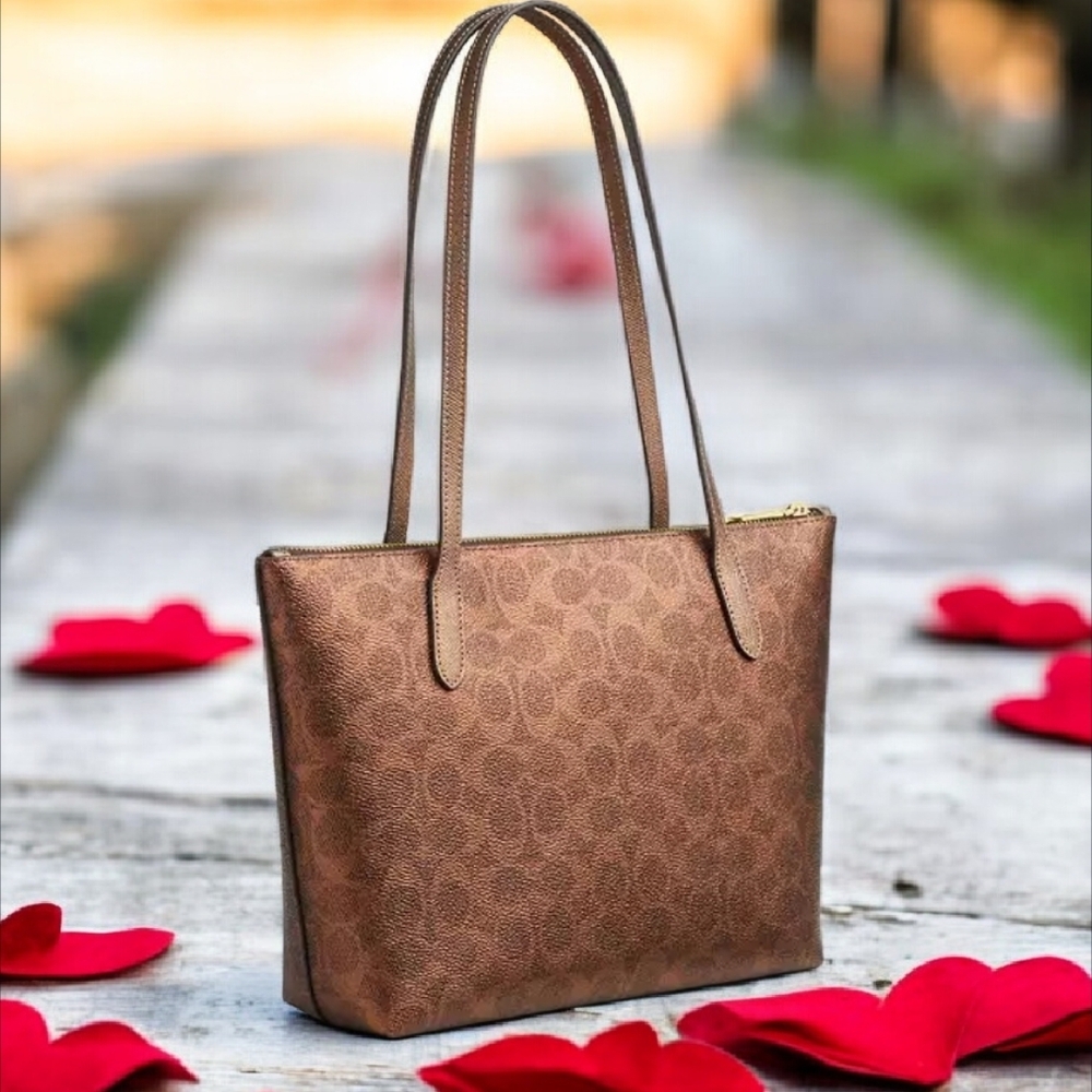 🌟Coach Fiona Zip Tote Bag In Signature Canvas - brown/copper/gold 🌟 - Picture 2 of 8